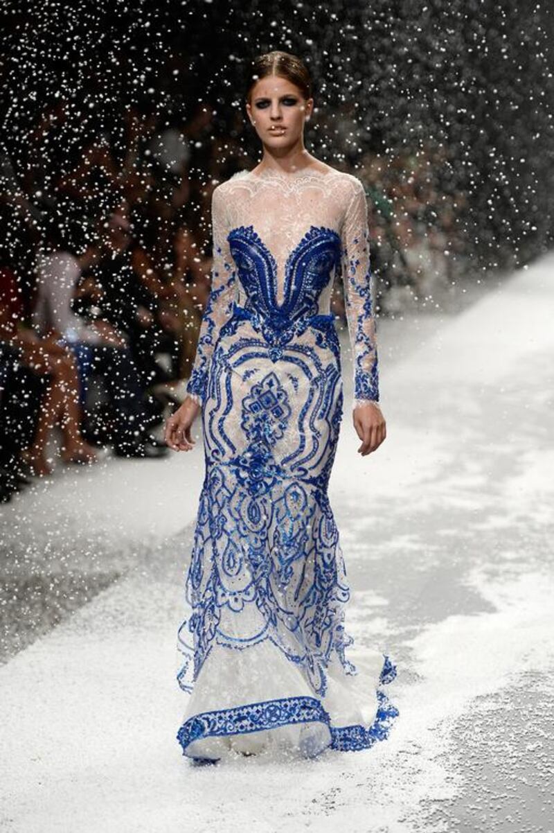 Midway through Ezra's show, snow started falling from the ceiling. Ian Gavan / Getty Images for Fashion Forward