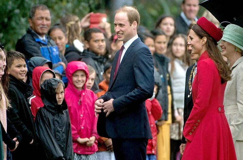 Britain's Prince William and his wife Catherine meet local schoolchildren during a welcoming ceremony at Government House in Wellington. AFP