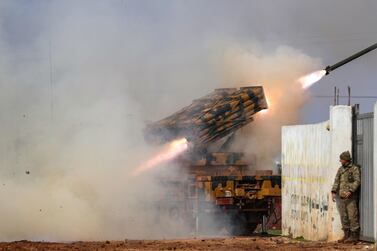 A Turkish military mobile rocket launcher fires from a position in the countryside of the Syrian province of Idlib towards Syrian government forces' positions. AFP