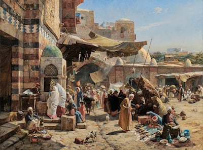 Gustav Bauernfeind depicts a busy market in Jaffa, in this oil from 1887. It sold for £3.7 million at Sotheby's sale on Tuesday night.