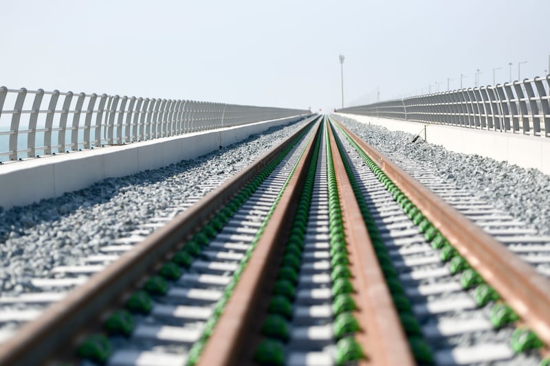 Etihad Rail completes the UAE's first marine rail bridge at Khalifa Port, Abu Dhabi. Khushnum Bhandari / The National