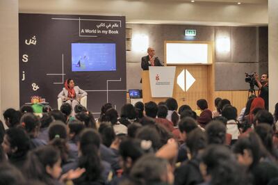 Ashok Soota talks to students. Courtesy Sharjah International Book Fair.