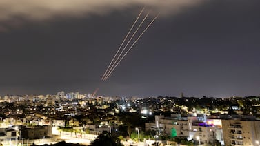 An anti-missile system in action after Iran launched drones and missiles towards Israel, seen from Ashkelon. Reuters