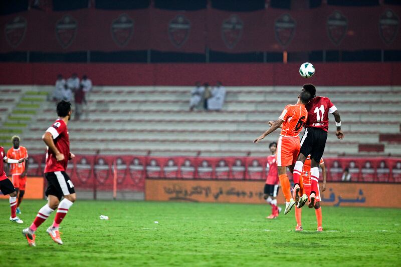 Dubai, UAE, October 14, 2012:

Dubai and Ajman faced off tonight in the Etisalat Cup. Ajaman , in the end, was victorious, 2-1, after a very sloppy first half. 

Players from both teams go up to head a ball.

Lee Hoagland/The National
