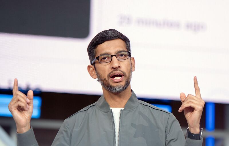 (FILES) In this file photo taken on May 07, 2019 Google CEO Sundar Pichai speaks during the Google I/O 2019 keynote session at Shoreline Amphitheatre in Mountain View, California .  Google parent Alphabet boosted the salary of newly anointed chief Sundar Pichai and promised more than $200 million in shares if the company hits performance goals, a regulatory filing on December 20, 2019 said. / AFP / Josh Edelson
