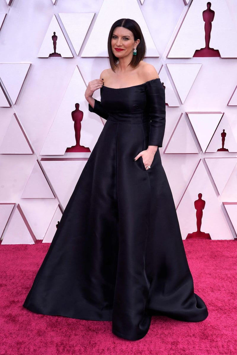 Laura Pausini arrives for the 93rd annual Academy Awards ceremony at Union Station in Los Angeles, California, on, 25 April 25, 2021. AFP