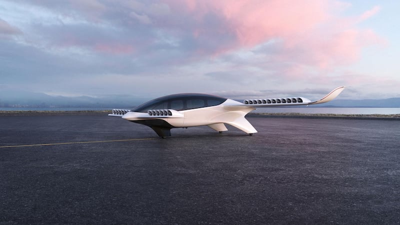 A computer-generated image of Lilium's 7-seater jet, which will have a cruise speed of 175 miles per hour and a range of more than 155 miles. Courtesy of Lilium