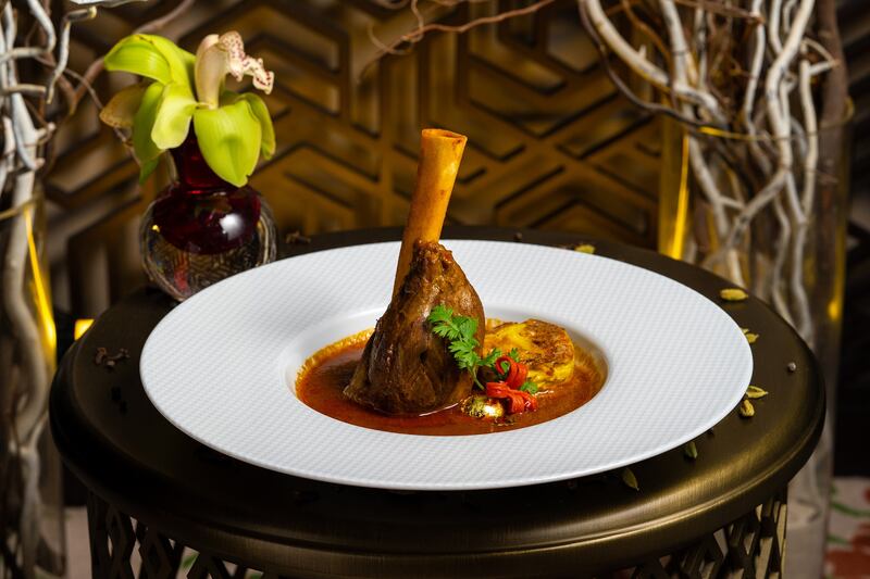 Slow-cooked lamb shank with gold leaf from Martabaan.