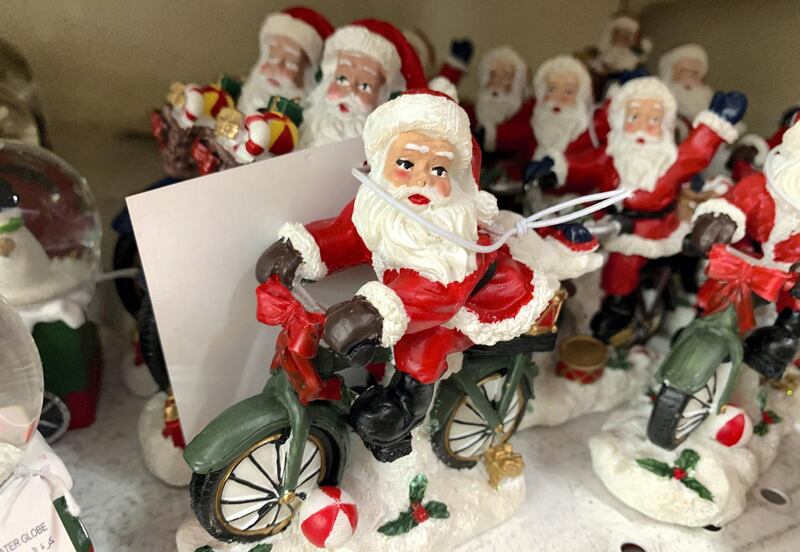 DUBAI , UNITED ARAB EMIRATES , November 22 – 2020 :- Christmas decorative items on display at the Carrefour hypermarket in Ibn Battuta mall in Dubai. ( Pawan Singh / The National ) For News/Standalone/Online/Instagram