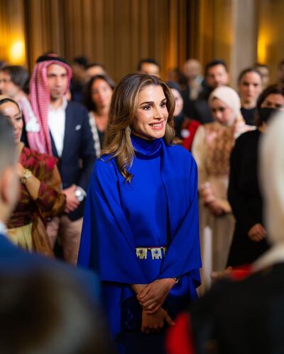 Queen Rania wearing Taller Marmo for an iftar during Ramadan this March. Photo: Instagram / Queen Rania