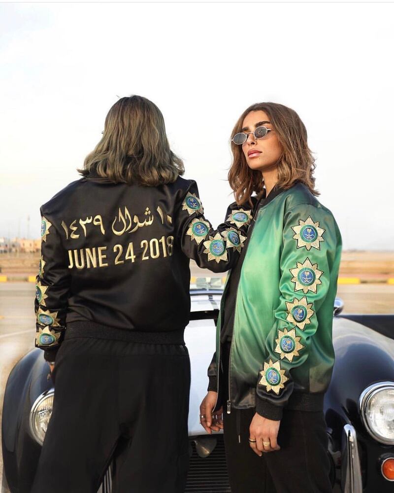 Bomber jackets marked with the date women were allowed to drive in Saudi Arabia, by Hindamme.