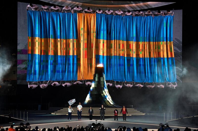 ABU DHABI, UNITED ARAB EMIRATES - March 21, 2019: Performers participate in a show during the closing ceremony of the Special Olympics World Games Abu Dhabi 2019, at Zayed Sports City. 

( Hamad Al Mansoori for Ministry of Presidential Affairs )
---