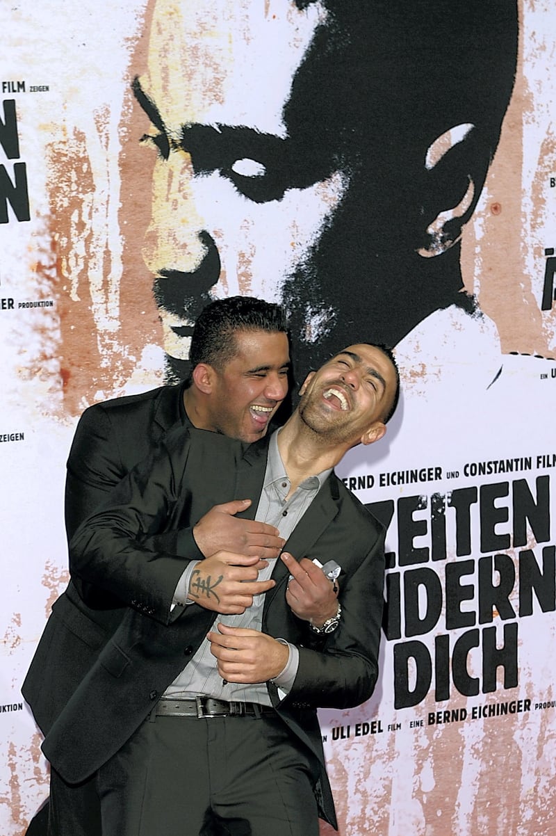 BERLIN - FEBRUARY 03:  Arafat Abou - Chaker and rapper Bushido attend the premiere of "Zeiten aendern Dich" on February 3, 2010 in Berlin, Germany.  (Photo by Toni Passig/Getty Images)