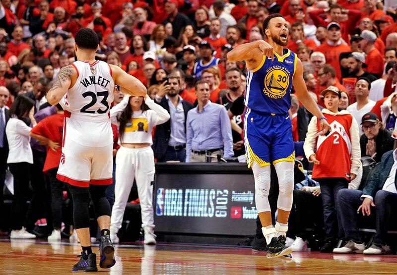 Golden State Warriors guard Stephen Curry (30) reacts after winning Game 5 of the 2019 NBA Finals against the Toronto Raptors. USA Today