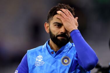 Virat Kohli of India is seen after being defeated during the ICC Menâ€™s T20 World Cup 2022 Super 12 cricket match between India and South Africa at Optus Stadium in Perth, Australia, 30 October 2022.   EPA / RICHARD WAINWRIGHT EDITORIAL USE ONLY, IMAGES TO BE USED FOR NEWS REPORTING PURPOSES ONLY, NO COMMERCIAL USE WHATSOEVER, NO USE IN BOOKS WITHOUT PRIOR WRITTEN CONSENT FROM AAP AUSTRALIA AND NEW ZEALAND OUT