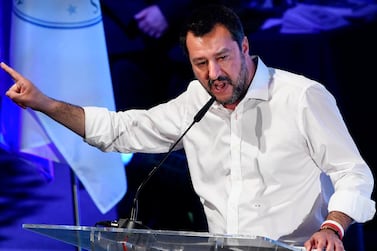 Italy’s Interior Minister and deputy PM Matteo Salvini addresses the World Congress of Families (WCF) conference on March 30, 2019 in Verona. AFP 