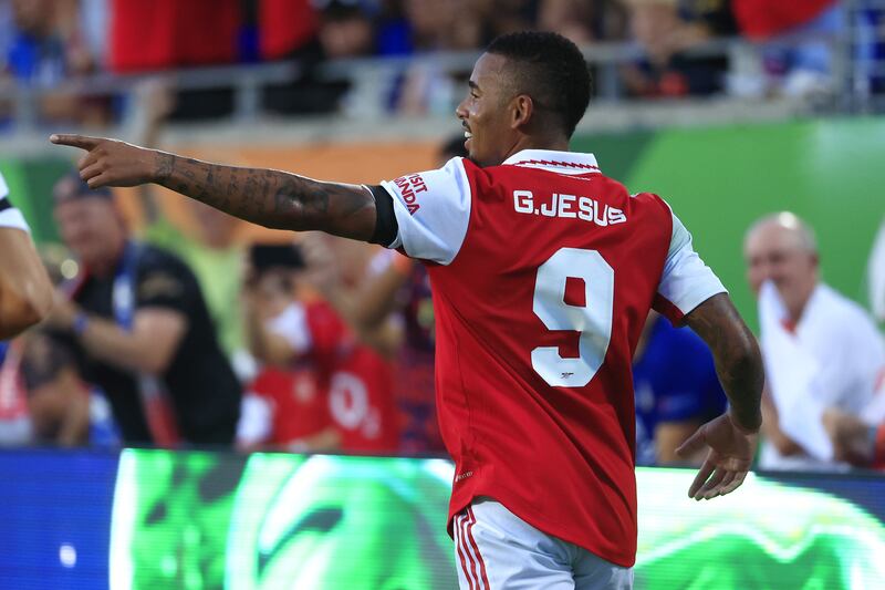 Gabriel Jesus celebrates after scoring Arsenal's first goal against Chelsea. AFP
