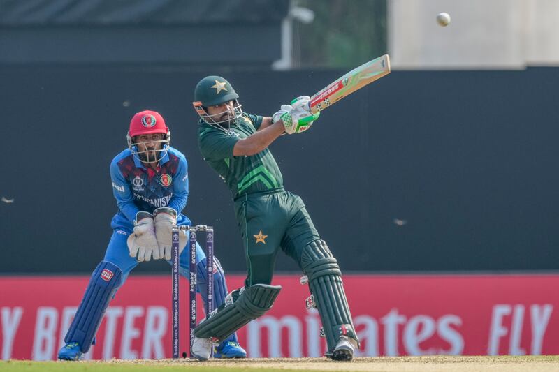 Pakistan's captain Babar Azam plays a shot. AP 