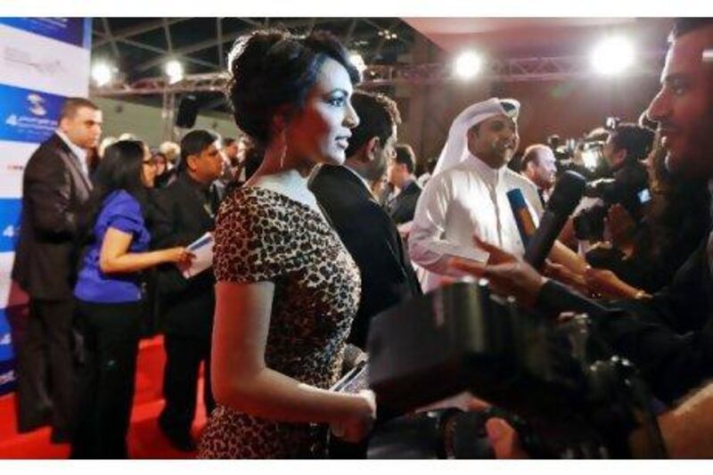 The Syrian actress Niveen Madi on the Red Carpet during opening ceremonies of Gulf Film Festival at the Grand Cinemas in Festival City, Dubai.