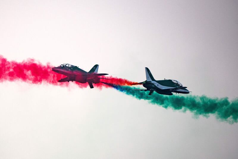 Jets perform an air display over the Formula One Saudi Arabian Grand Prix in Jeddah. AFP