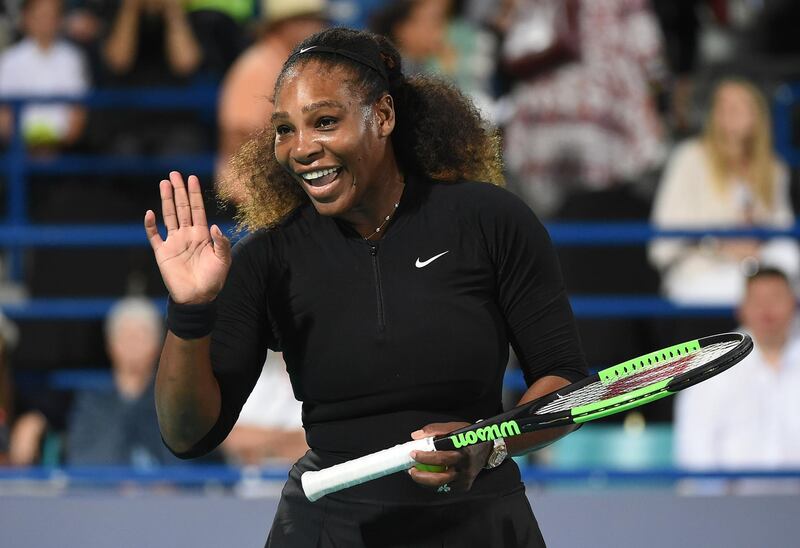 ABU DHABI, UNITED ARAB EMIRATES - DECEMBER 30:  Serena Williams of United States smiles during her Ladies Final match against Jelena Ostapenko of Latvia on day three of the Mubadala World Tennis Championship at International Tennis Centre Zayed Sports City on December 30, 2017 in Abu Dhabi, United Arab Emirates.  (Photo by Tom Dulat/Getty Images) *** BESTPIX ***