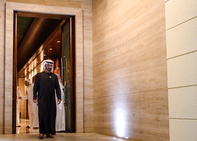 Sheikh Mohamed bin Zayed walks out of his private residence to greet visiting US Secretary of State Mike Pompeo at Al-Shati Palace in Abu Dhabi. Andrew Caballero-Reynolds / Reuters