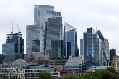 Skyscrapers in the Square Mile financial district in the City of London. A report found UK financial firms had tripled investment into clean energy in 2023. Bloomberg