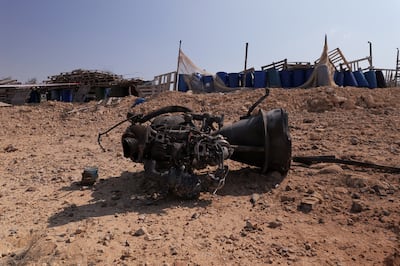 The remains of an Iran rocket booster that, according to Israeli authorities, critically injured a 7-year-old girl near Arad, Israel. Reuters