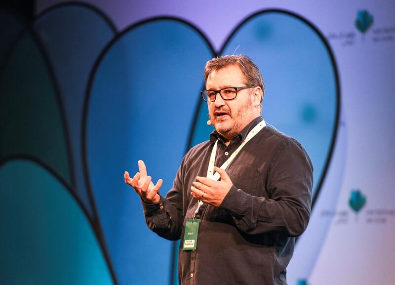 Abu Dhabi, United Arab Emirates - Hay Festival director, Peter Florence speaks during the opening ceremony of the Hay Festival in Manarat, Al Saadiyat. Khushnum Bhandari for The National
