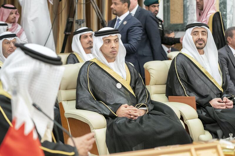 MECCA, SAUDI ARABIA - May 31, 2019: HH Sheikh Mohamed bin Zayed Al Nahyan, Crown Prince of Abu Dhabi and Deputy Supreme Commander of the UAE Armed Forces (), heads the UAE delegation to the Arab League emergency summit in Mecca.

( Rashed Al Mansoori / Ministry of Presidential Affairs )
---