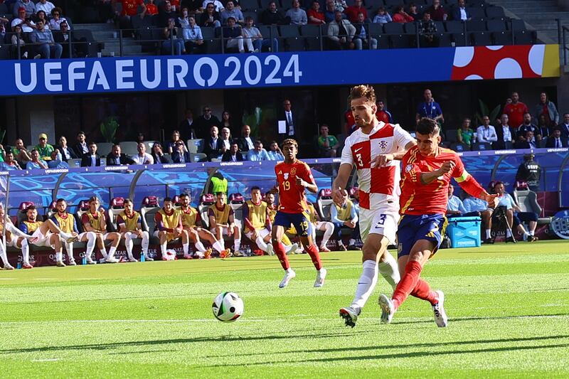 Centre of Croatia’s defence was ripped open for first goal as team lost its shape against quick counter-attack and Pongracic was unable to get back and prevent Morata scoring. EPA