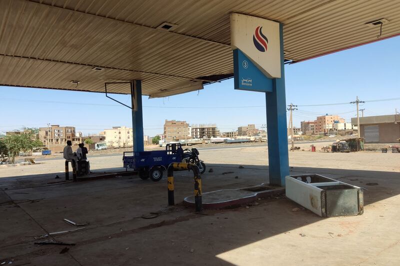 A looted petrol station in southern Khartoum. AFP
