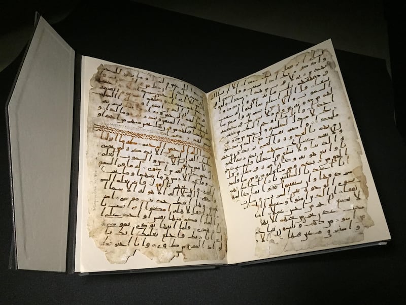 A handout photo of Digital Exhibition of the Birmingham Quran Manuscript (Courtesy: University of Birmingham) *** Local Caption ***  na20fe-focus-uk-uae03.JPG
