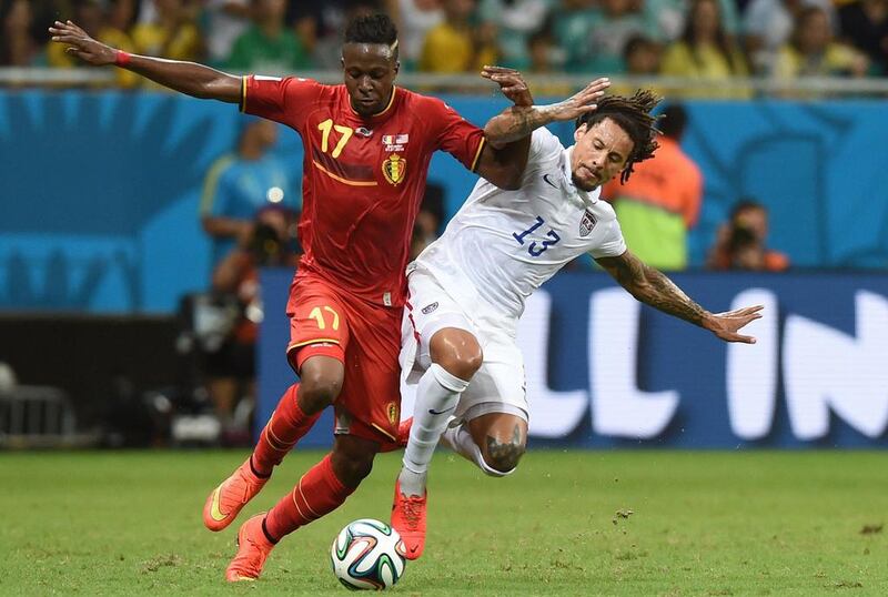 Belgium forward Divock Origi vies with US midfielder Jermaine Jones during their match on Tuesday at the 2014 World Cup. Francisco Leong / AFP