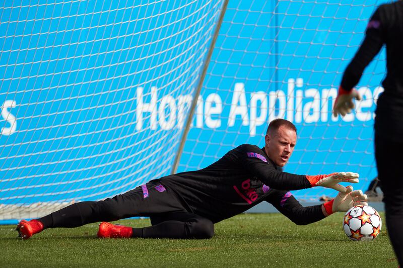 Barcelona goalkeeper Marc-Andre ter Stegen training ahead of their Champions League game against Bayern Munich on Tuesday, September 14. EPA