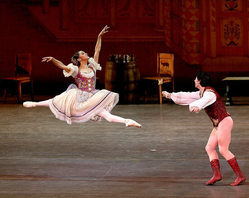 Misty Copeland and Herman Cornejo of American Ballet Theatre performing Coppélia at Emirates Palace during the Abu Dhabi Festival. Satish Kumar / The National 