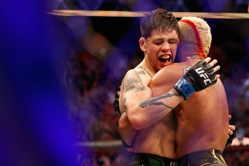 Brandon Moreno of Mexico celebrates after defeating Deiveson Figueiredo.