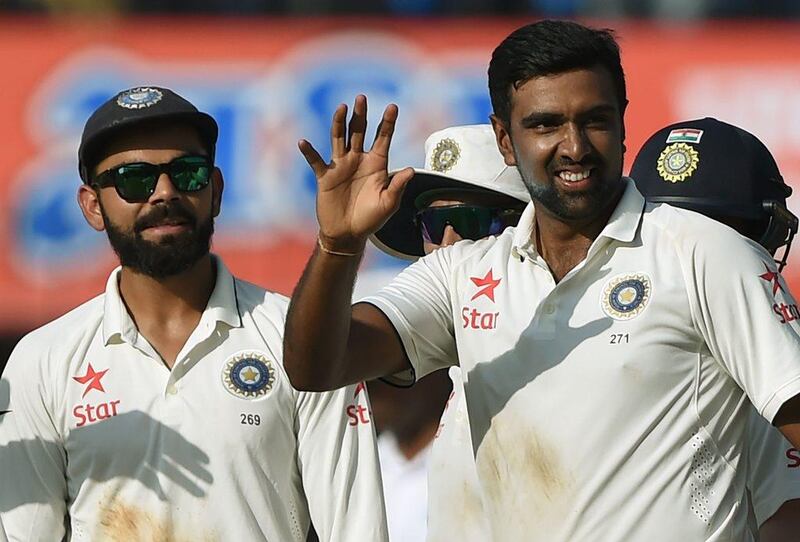 Ravichandran Ashwin, right, took 27 wickets in the Test series to be named man of the match and man of the series. Punit Pranjpe / AFP

