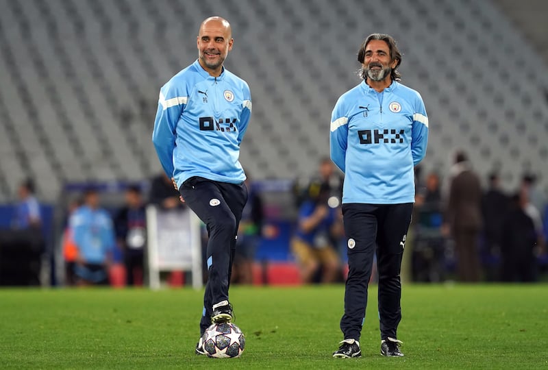 Manchester City manager Pep Guardiola oversees training. PA
