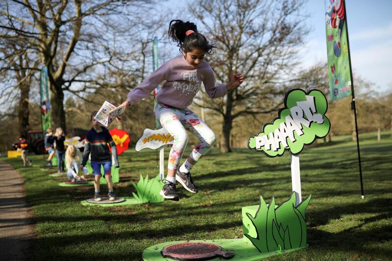 Children play at an Easter festival inspired by Beano comics, at the Royal Botanic Gardens, Kew in London. Reuters