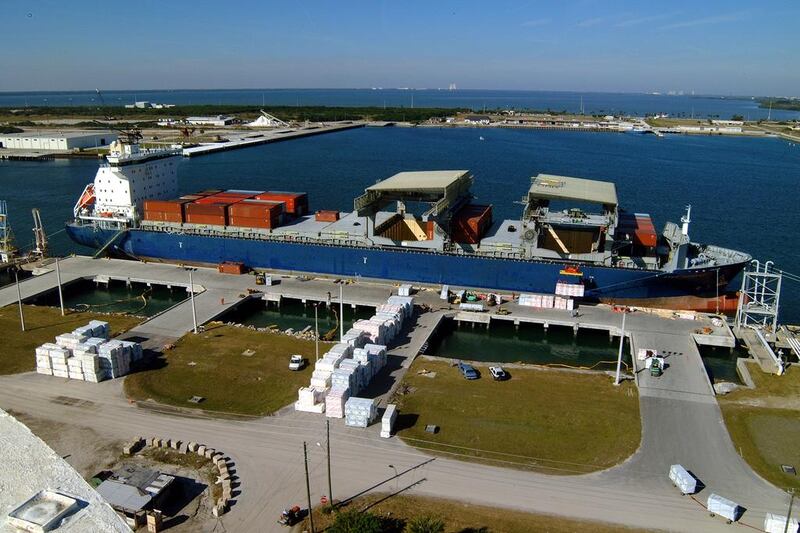 The new container and cargo terminal is expected to contribute more than $630 million to Florida's economy. Above, a container ship is docked at the south cargo pier at Port Canaveral. Courtesy Port Canaveral
