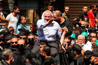 Ismail Haniyeh at Ein El Hilweh camp in south Lebanon on September 6, 2020. AFP