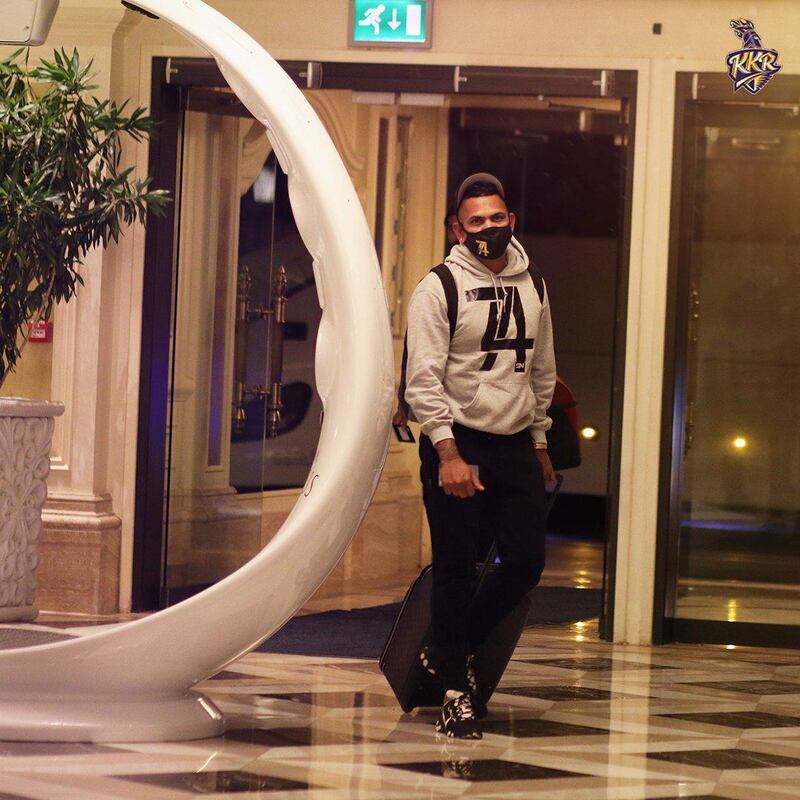West Indies spinner Sunil Narine has landed in UAE. Courtesy Kolkata Knight Riders twitter / KKRiders
