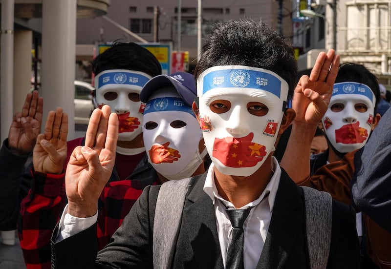 People from Myanmar living in Japan demonstrate against the military coup in their home country and China's support of Myanmar's government, in Tokyo, Japan. EPA