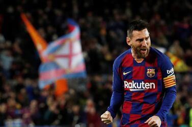 Barcelona's Lionel Messi celebrates scoring their second goal against Celta Vigo. Reuters