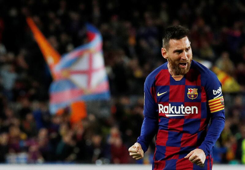 Soccer Football - La Liga Santander - FC Barcelona v Celta Vigo - Camp Nou, Barcelona, Spain - November 9, 2019  Barcelona's Lionel Messi celebrates scoring their second goal   REUTERS/Albert Gea