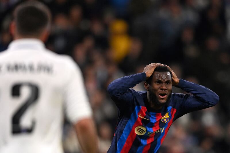 Franck Kessie 8 - Improving. Stumbled towards the Madrid goal with after 25 minutes – and it went in off Madrid’s Militao. A 71st minute shot was going in for a second – but Barça substitute Ansu Fati stopped the ball. Kessie couldn’t believe it. Booked. AFP