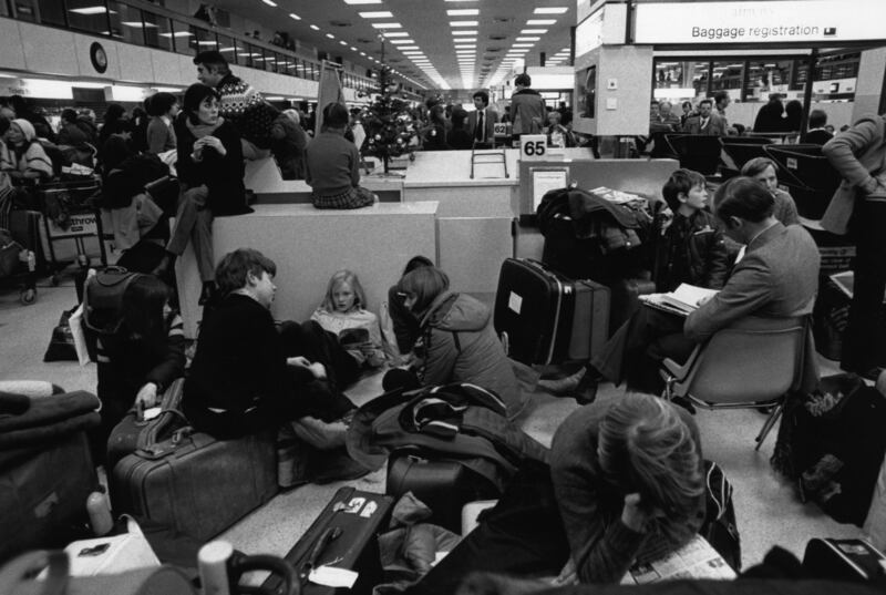 Weary passengers at Heathrow in 1979. Getty