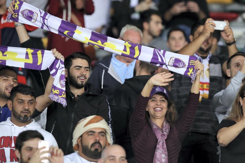 Abu Dhabi, United Arab Emirates - December 22, 2018: Al Ain fans before the match between Real Madrid and Al Ain at the Fifa Club World Cup final. Saturday the 22nd of December 2018 at the Zayed Sports City Stadium, Abu Dhabi. Chris Whiteoak / The National