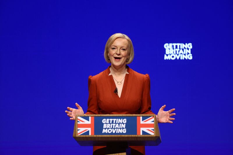 British Prime Minister Liz Truss speaks at the ruling Conservative Party's annual conference in Birmingham. Reuters